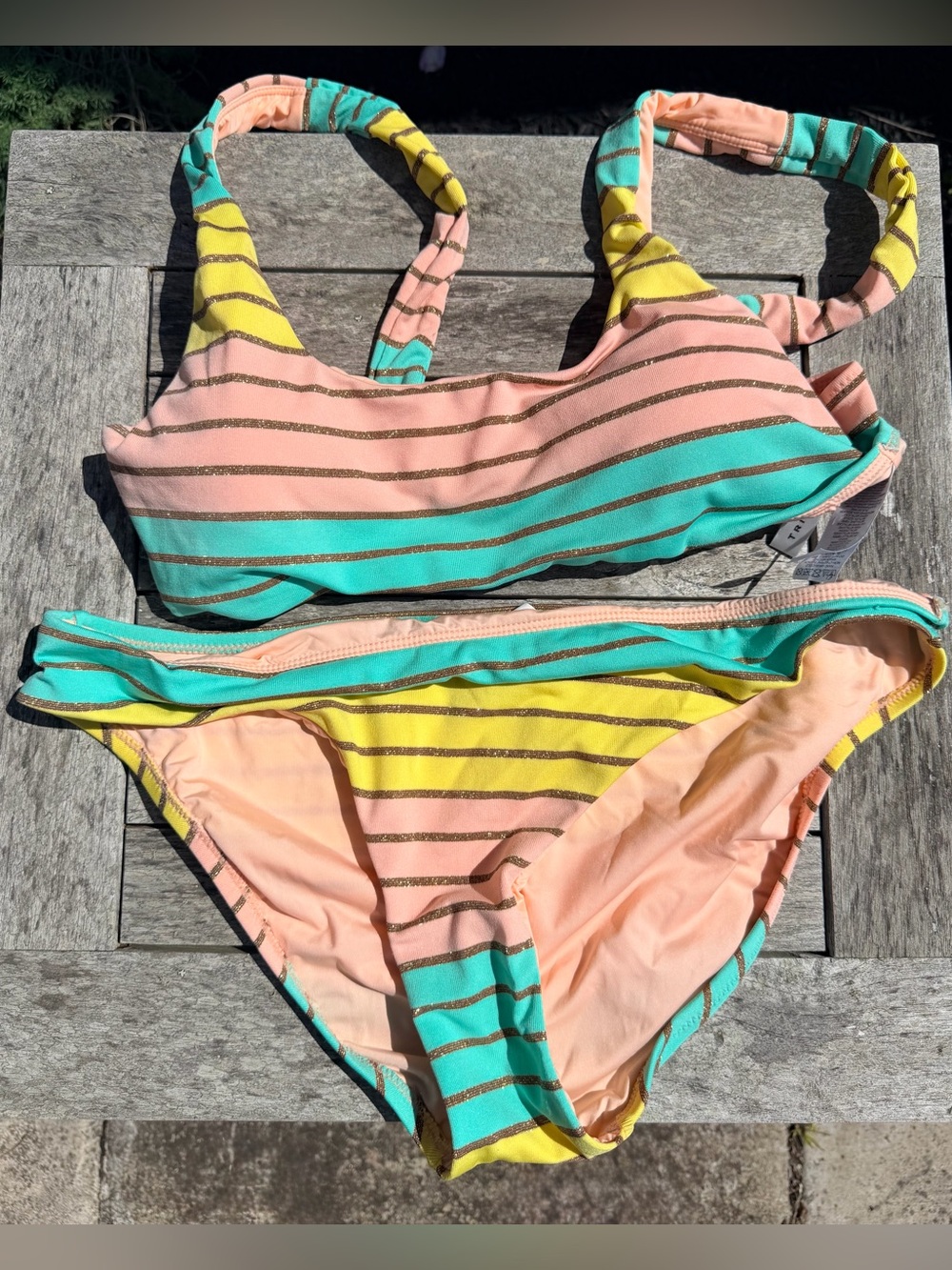 Trina Turk Lurex Stripe two piece swimsuit. Top US SZ 10 / Bottoms US SZ 12